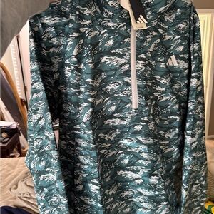 Adidas Teal and White Camouflage Pullover